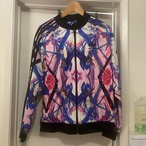 ADIDAS Pink, Blue & Black Floral-Print Bomber Jacket
